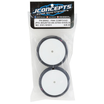 JCO3181-101011, JConcepts Pin Swag 2.2" Pre-Mounted 2WD Front Buggy Carpet Tires (White) (2) (Pink) w/12mm Hex