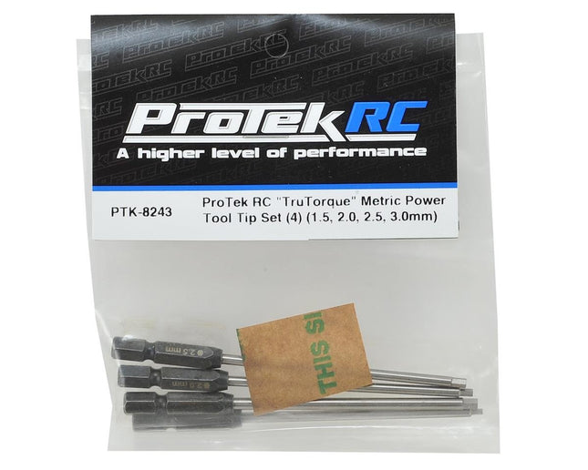 PTK-8243, ProTek RC "TruTorque" Metric 1/4" Power Drill Tip Set (4) (1.5, 2.0, 2.5, 3.0mm)