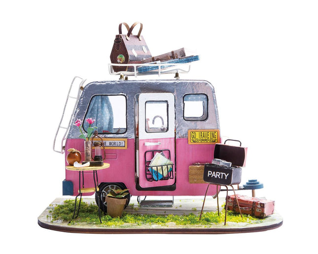 ROEDGM04, Robotime Rolife Miniature Dollhouse-DIY Wooden House Kit- Happy Camper