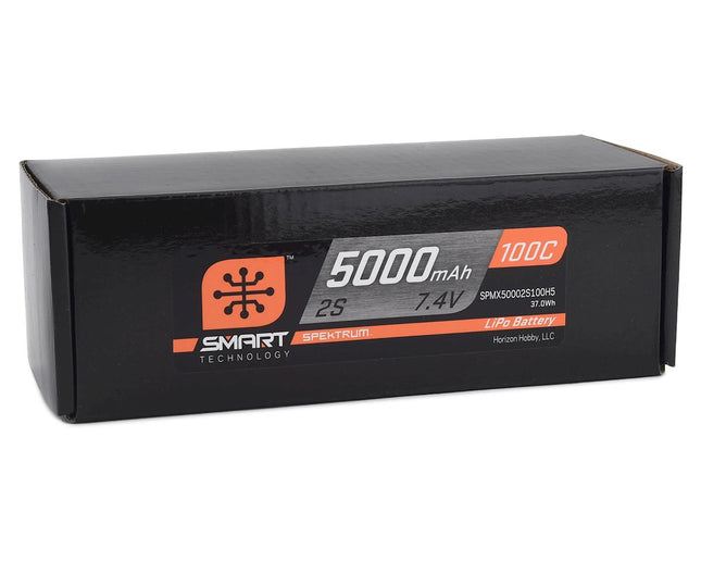 SPMX50002S100H5, Spektrum RC 2S Smart LiPo Hard Case 100C Battery Pack (7.4V/5000mAh) w/IC5 Connector