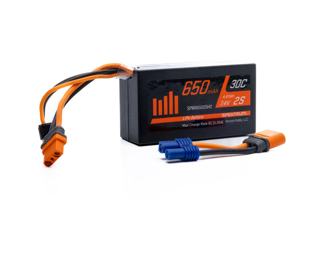 SPMX6502SH2, Spektrum RC 7.4V 650mAh 2S 30C LiPo Battery: IC2