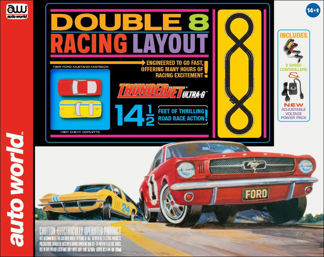 SRS341, Auto World 14.5' Double 8 Racing 1/64 Scale Slot Car Race Set