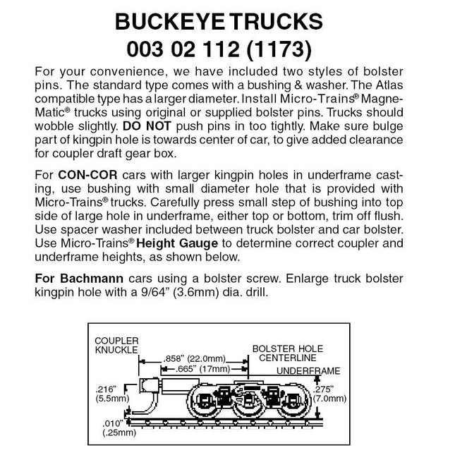 003 02 112, Buckeye 6-wheel Trucks w/ med. ext. couplers 1 pr (1173)
