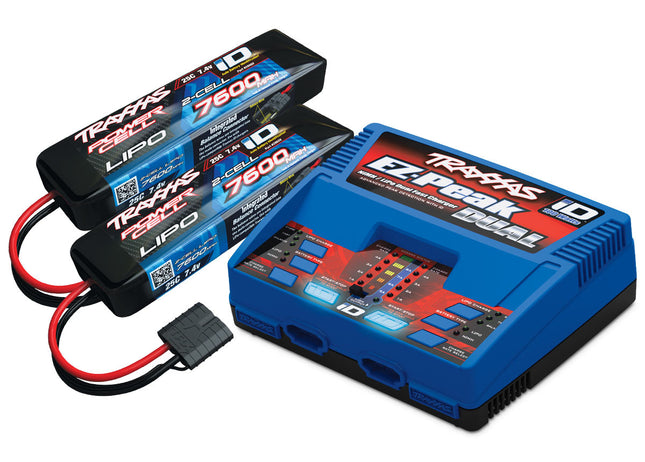 TRA2991, Traxxas EZ-Peak 2S "Completer Pack" Dual Multi-Chemistry Battery Charger w/Two Power Cell 2S Batteries (7600mAh)