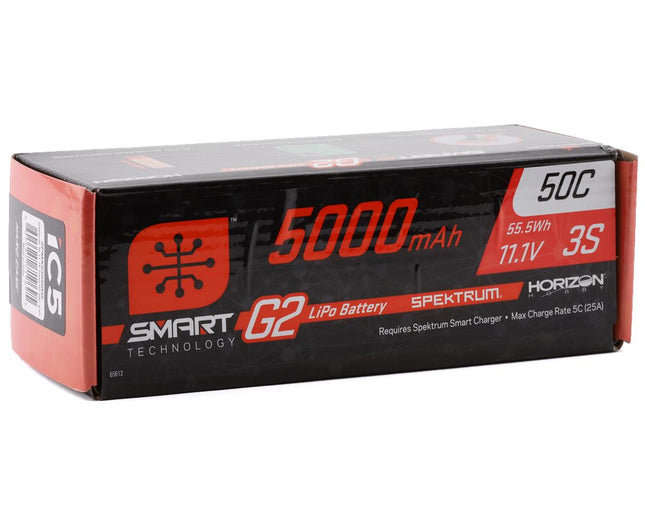 SPMX53S50H5, Spektrum RC 3S Smart G2 LiPo 50C Battery Pack (11.1V/5000mAh) w/IC5 Connector