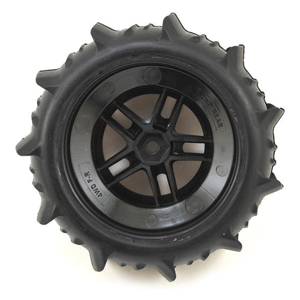 TRA5891, Traxxas Paddle Tires w/SCT Split Spoke Rear Wheel (2) (Black/Chrome)