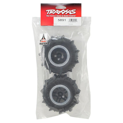 TRA5891, Traxxas Paddle Tires w/SCT Split Spoke Rear Wheel (2) (Black/Chrome)