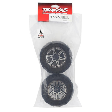 TRA6773X, Traxxas Rustler 4x4 Talon EXT 2.8" Pre-Mounted Tires w/RXT Wheels (2) (Black Chrome)