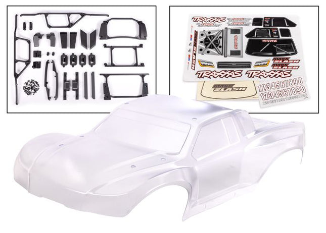 TRA10211, Traxxas Body, Maxx Slash® (clear, requires painting)/ window masks/ decal sheet (includes body support, body plastics, latches, & hardware for clipless mounting)
