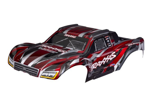 TRA10211-RED, Traxxas Body, Maxx Slash®, Red (painted)/ decal sheet (assembled with body support, body plastics, & latches for clipless mounting)