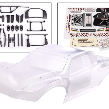 TRA10211R, Traxxas Body, Maxx Slash® (clear, requires painting)/ window masks/ decal sheet (includes body support, body plastics, latches, & hardware for clipless mounting) (heavy duty)