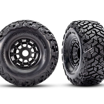 TRA10272, Traxxas Tires & wheels, assembled, glued, left (1), right (1) (black wheels, Maxx Slash® belted tires, foam inserts) (17mm splined) (TSM® rated)