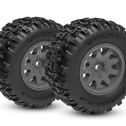 TRA10770-GRAY, Traxxas T&W BLK WHL SLEDGEHMMR TIRES (2)