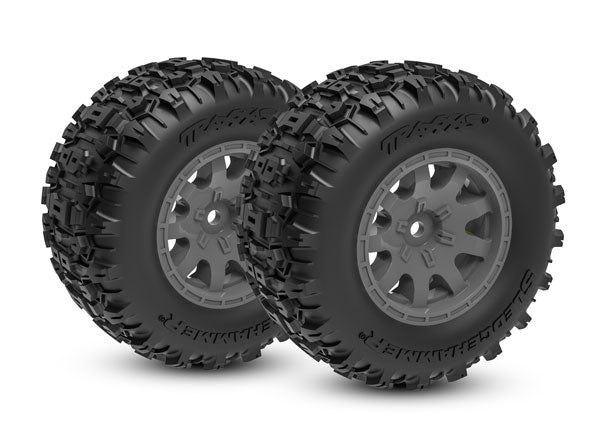 TRA10770-GRAY, Traxxas T&W BLK WHL SLEDGEHMMR TIRES (2)