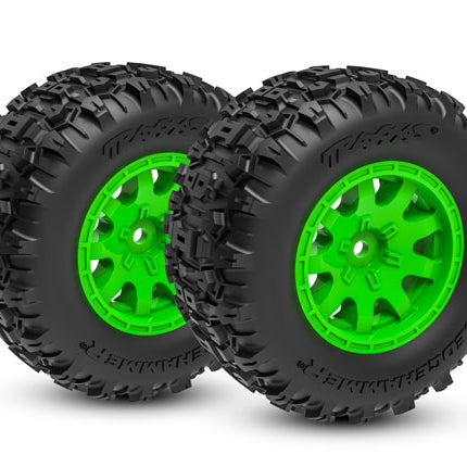 TRA10770-GRN, Traxxas T&W GRN WHL SLDGEHMMR TIRE (2)