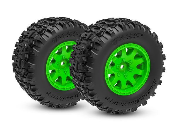 TRA10770-GRN, Traxxas T&W GRN WHL SLDGEHMMR TIRE (2)