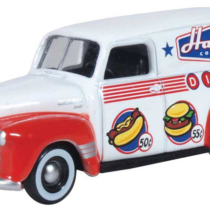 OXD-87CV50003, 1950-1960 Chevrolet 3100 Van - Assembled - Hank's Diner (white, red, blue) - HO Scale