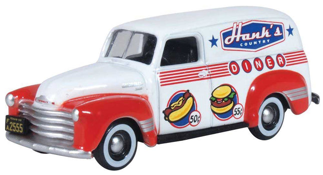 OXD-87CV50003, 1950-1960 Chevrolet 3100 Van - Assembled - Hank's Diner (white, red, blue) - HO Scale