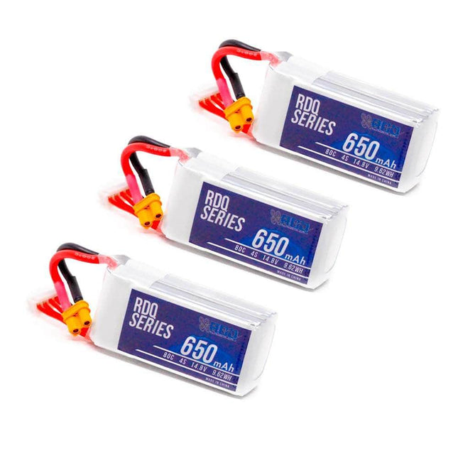 3 PACK of RDQ Series 14.8V 4S 650mAh 80C LiPo Micro Battery - XT30
