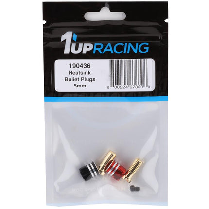 1UP190436, 1UP Racing Heatsink Bullet Plug Grips w/5mm Bullets (Black/Red)