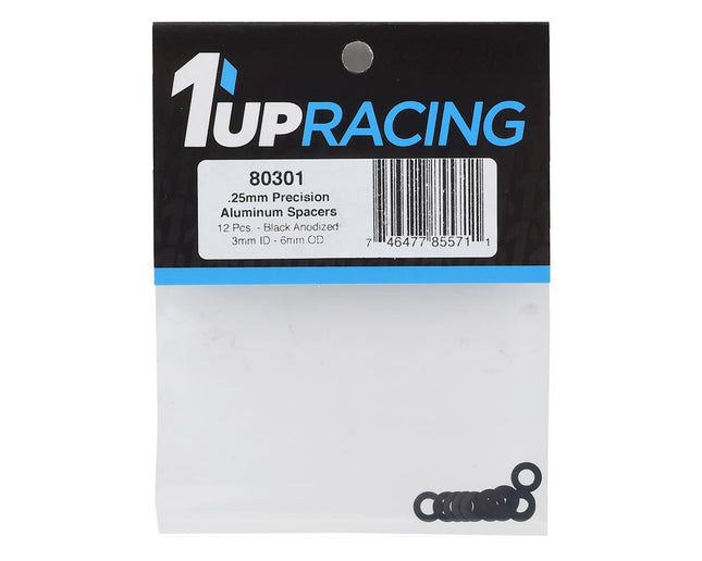 1UP80301, 1UP Racing 3x6mm Precision Aluminum Shims (Black) (12) (0.25mm)
