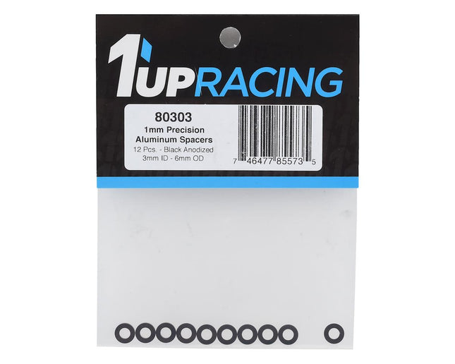 1UP80303, 1UP Racing 3x6mm Precision Aluminum Shims (Black) (12) (1mm)