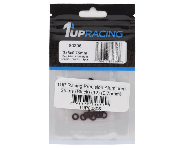 1UP80306, 1UP Racing 3x6mm Precision Aluminum Shims (Black) (12) (0.75mm)
