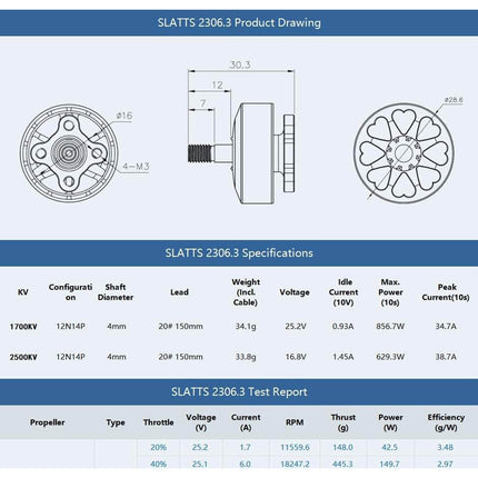 T-Motor Slatts 2306.3 2500Kv Motor - Choose Color