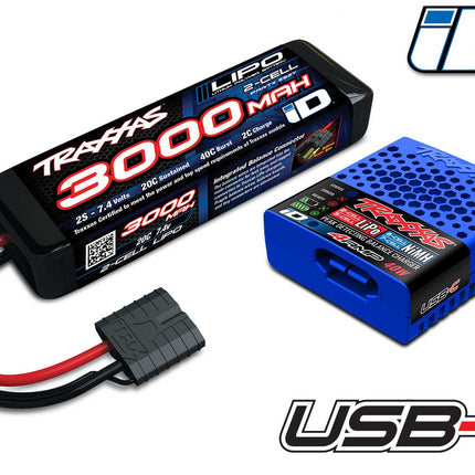 TRA2985-2S, Traxxas 2S Battery/Charger Completer Pack w/One Power Cell 3000mAh 7.4V LiPo Battery