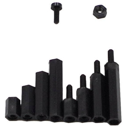 M2 Nylon Hex Male-Female Spacer Standoffs Screw Nut Assortment Kit (Black) for 2"/3" and 20x20 Rigs