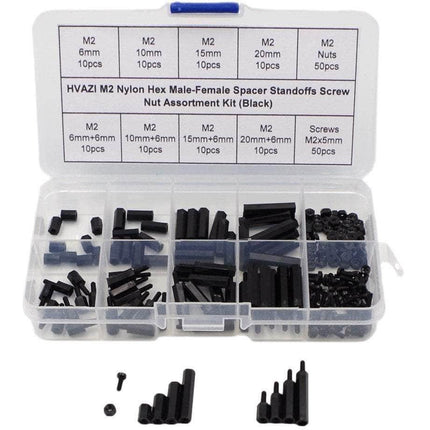 M2 Nylon Hex Male-Female Spacer Standoffs Screw Nut Assortment Kit (Black) for 2"/3" and 20x20 Rigs