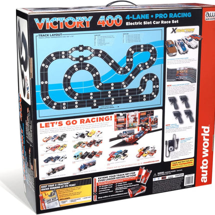 AWDSRS345, Auto World 36′ Victory 400 Slot Car Race Set 4 Lane
