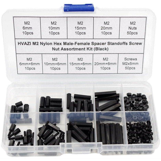 M2 Nylon Hex Male-Female Spacer Standoffs Screw Nut Assortment Kit (Black) for 2"/3" and 20x20 Rigs