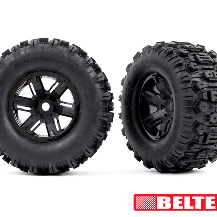 TRA7871, Traxxas X-Maxx Ultimate Black Wheels, Sledgehammer Belted Tires