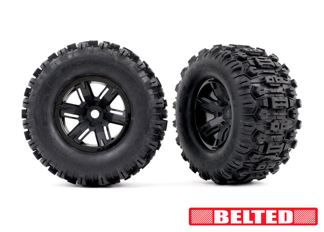 TRA7871, Traxxas X-Maxx Ultimate Black Wheels, Sledgehammer Belted Tires