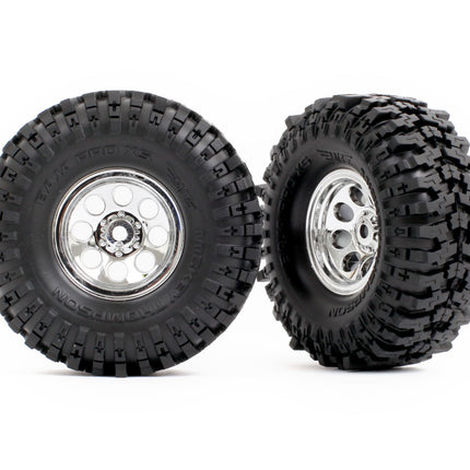 TRA9873, Tires & wheels, assembled (chrome 1.0' wheels, Mickey Thompson® Baja Pro™ Xs 2.4x1.0' tires) (2)