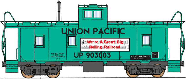 CCS1073-01, Centralia Car Shops HO 1073-01 CA-4 Caboose, Union Pacific (MOW Green) "We're A Great Big Rolling Railroad"