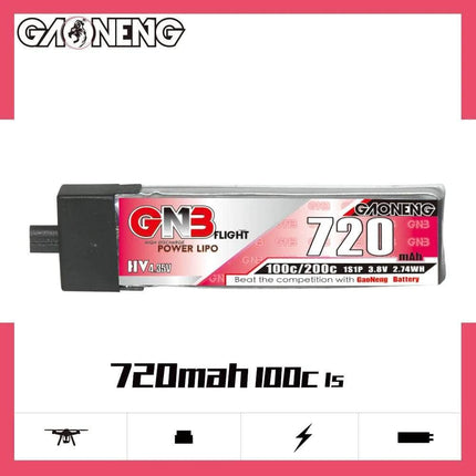 Gaoneng GNB 3.8V 1S 720mAh 100C LiHV Whoop/Micro Battery w/ Plastic Head - A30