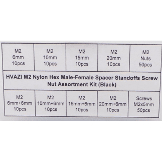 M2 Nylon Hex Male-Female Spacer Standoffs Screw Nut Assortment Kit (Black) for 2"/3" and 20x20 Rigs