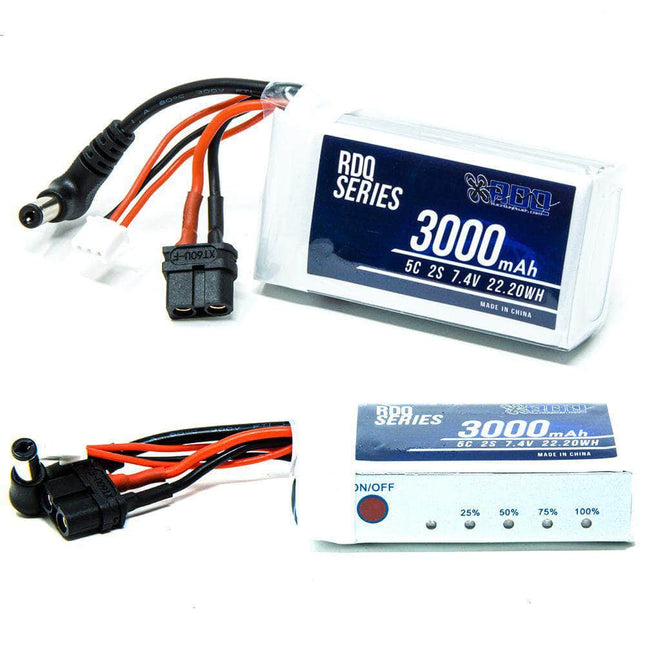 RDQ Series 7.4V 2S 3000mAh 5C FPV Goggle LiPo Battery w/ Charge Indicator - Barrel Jack & XT60