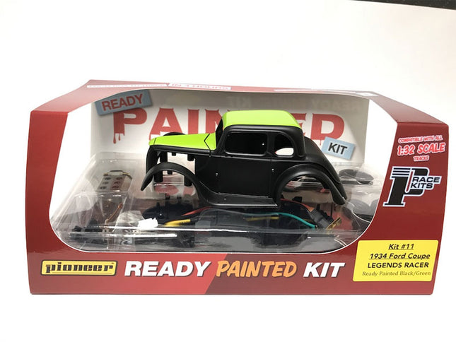 KIT#11(RP), Pioneer 1934 Ford Coupe Legends Racer 'Ready Painted' (Black/Green) Kit 1/32 Slot Car