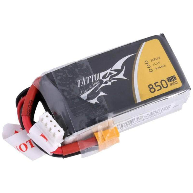 Tattu 11.1V 3S 850mAh 75C LiPo Micro Battery - XT30