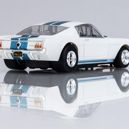 AFX22068, AFX 1965 Shelby Mustang GT350 1/64 Scale Slot Car (White/Blue) (LWB) (Mega G+)