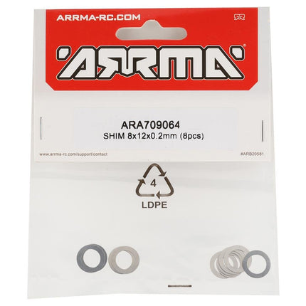 ARA709064, Arrma 8x12x0.2mm Shim (8)