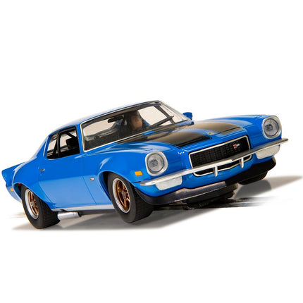 C1429T, Scalextric 1/32 Scale Slot Car Race Track Set American Street Duel 1970's Camaro vs. Mustang Blue & Red