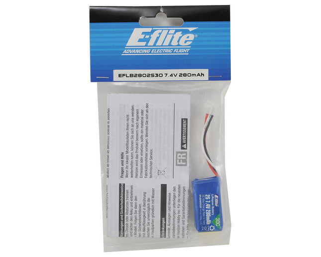 EFLB2802S30, E-flite 2S LiPo Battery 30C (7.4V/280mAh) w/UMX Connector