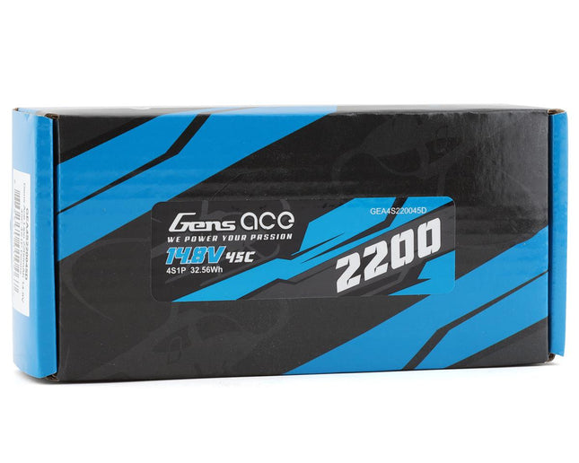 GEA4S220045D, Gens Ace 4S LiPo Battery 45C (14.8V/2200mAh) w/Deans