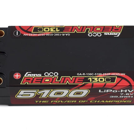 GEA51002S13D5, Gens Ace Redline 2S Shorty LiHV LiPo Battery 130C w/5mm Bullets (7.6V/5100mAh)