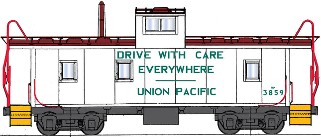 CCS1068-03, Centralia Car Shops CA-4 Caboose Union Pacific (UP) 3859 - "Drive With Care Everywhere" - HO Scale