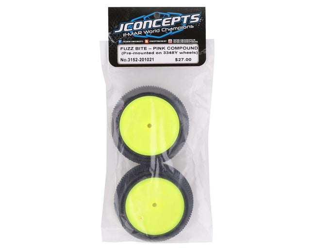 JCO3152-201021, JConcepts Fuzz Bite LP 2.2" Mounted Rear Buggy Carpet Tires (Yellow) (2) (Pink) w/12mm Hex